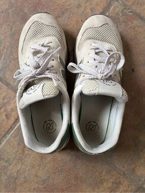New Balance Cream and Green Lace-Up Sneakers